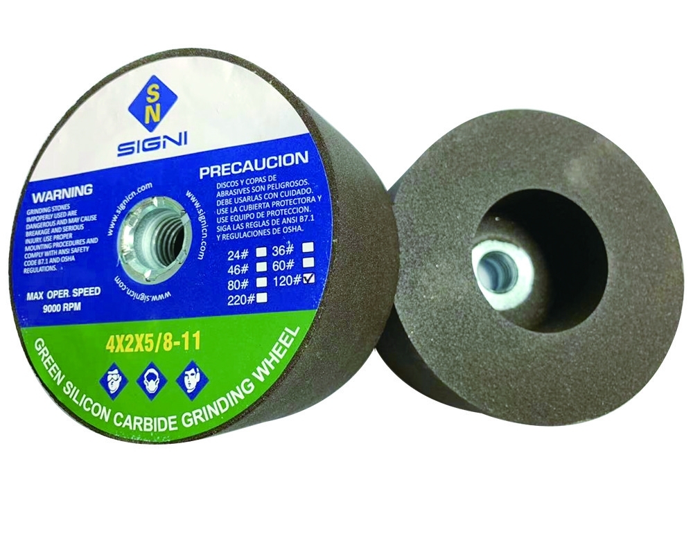 4 Inch Abrasive Green Silicon Carbide Grinding Stone With 5/8-11 Thread For Granite 4X2X5/8-11,120 Grit